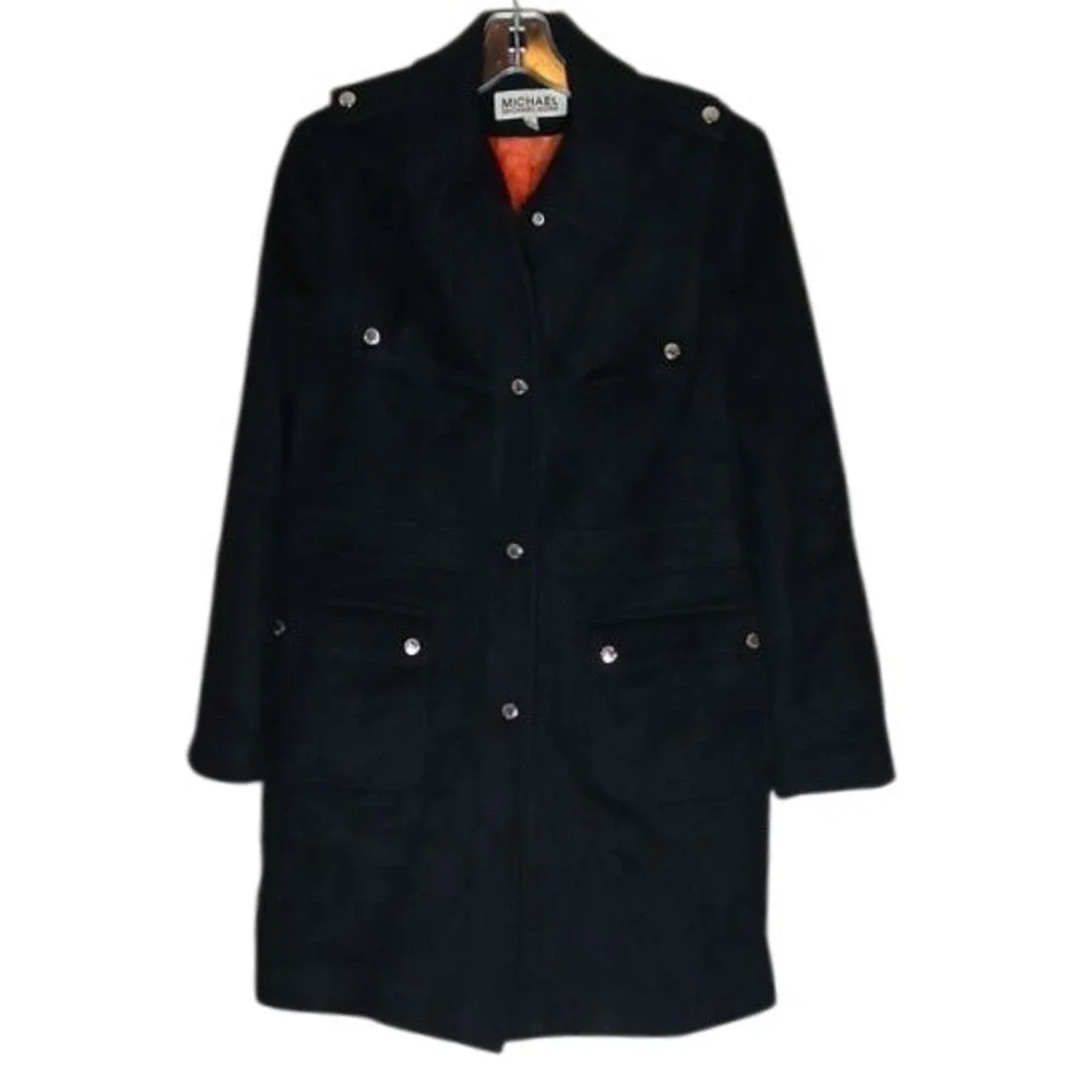 Michael Michael Kors Wool Military Coat Women’s 8 Black Long Utility Jacket Coat